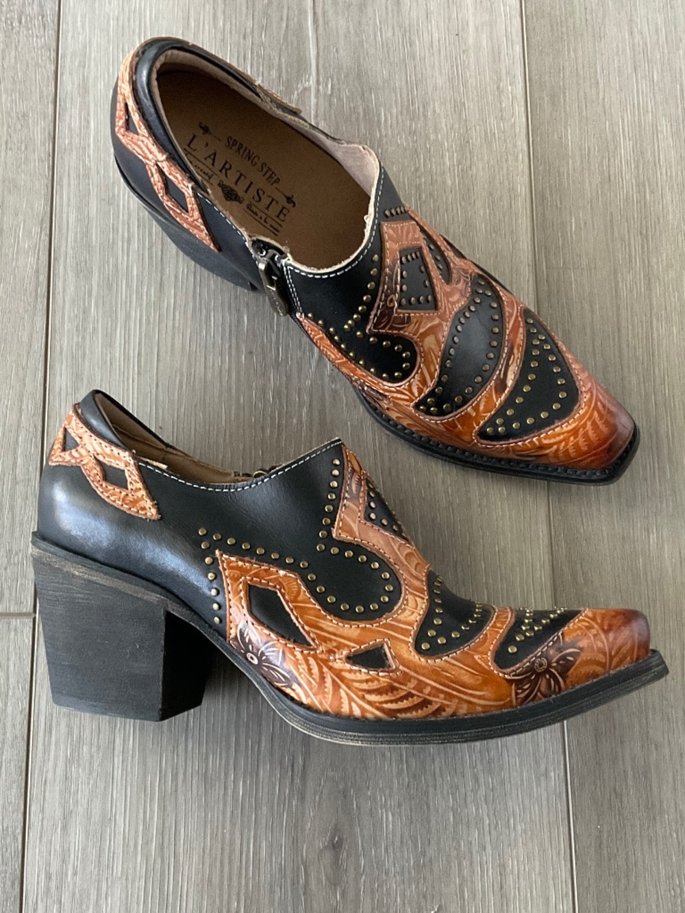 L'ARTISTE Zappa Leather Western Booties in Black Multi Size EU 37 LIKE NEW